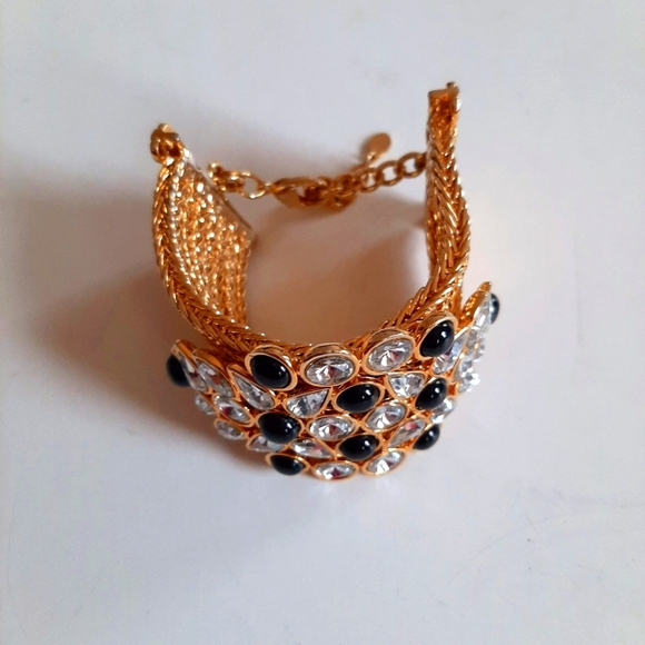 Gold Black & White Crystal Bracelet Bungle - Picture 2 of 5